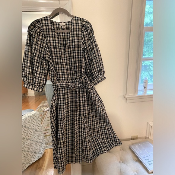a new day Dresses & Skirts - A New Day Black & White Midi Faux Wrap Tie-Waist Dress